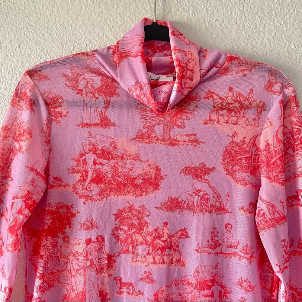 Rachel Antonoff Taffy Batter MANHUNT Lillian Pink/Red Mesh Knit Top Size Large - Picture 7 of 16